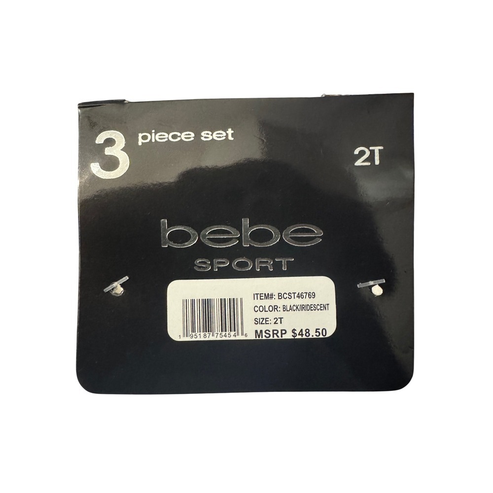 Bebe Sport Kids 2T Black Iridescent 3 Piece Set Sweatshirt Tank Leggings - Picture 3 of 7